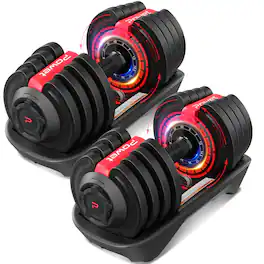 Brick Attic - Adjustable Dumbbell Set, 40LB to 3LB Weight Set, 12 Free Weights for Home Gym with Tray 1-Sec Fast Adjustable - Red