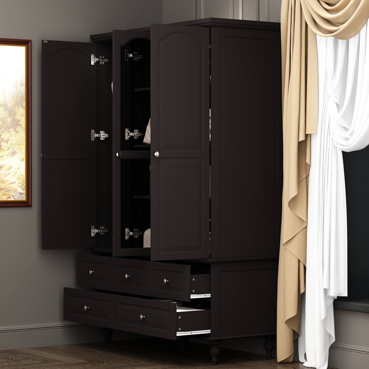 Alt View 8. FUFU&GAGA - FUFU&GAGA Wood - Look Wardrobe: Timeless Storage with Glass Accents - Brown.