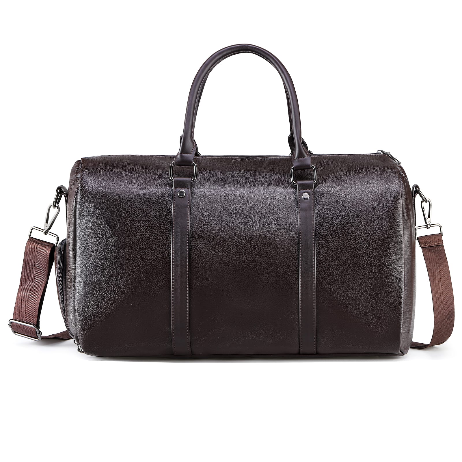 Unique Bargains - Leather Travel Duffle Bag for Men Women Stylish Water-Repellent Overnight Bag W/Shoe Pouch for Business Sport Gym - Brown