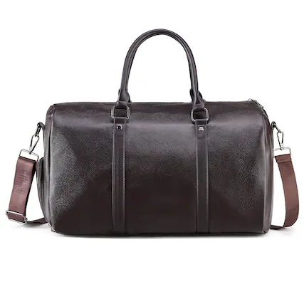 Front. Unique Bargains - Leather Travel Duffle Bag for Men Women Stylish Water-Repellent Overnight Bag W/Shoe Pouch for Business Sport Gym - Brown.