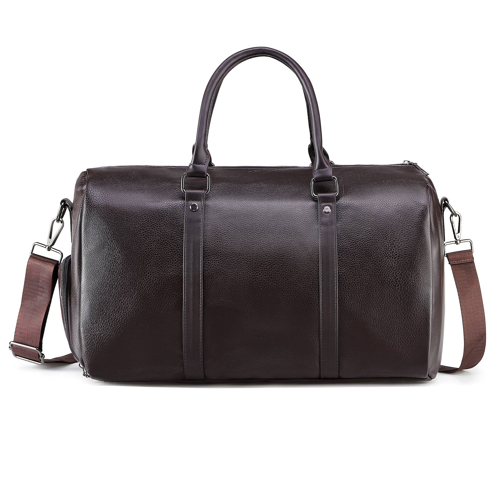 Front. Unique Bargains - Leather Travel Duffle Bag for Men Women Stylish Water-Repellent Overnight Bag W/Shoe Pouch for Business Sport Gym - Brown.