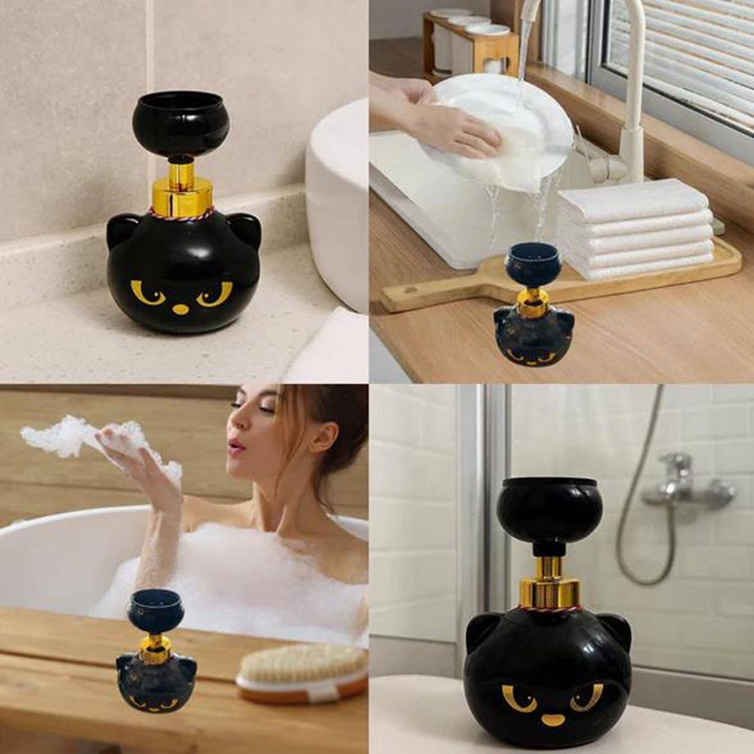 Alt View 4. Giantpower - 2 Pack Cute Cat Paw Foam Soap Dispenser 16oz - Black.