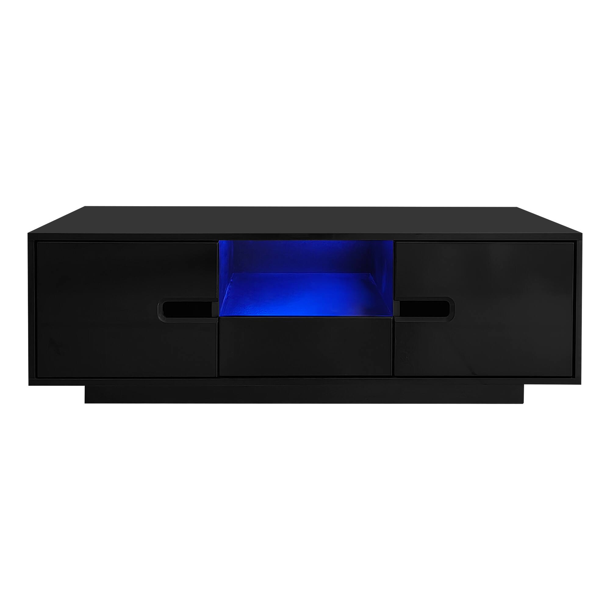 Alt View 1. Bestier - Modern High Glossy Rectangle Coffee Table with Storage Space, Accent Furniture with 16 Color LED Lights for Living Room - Black.