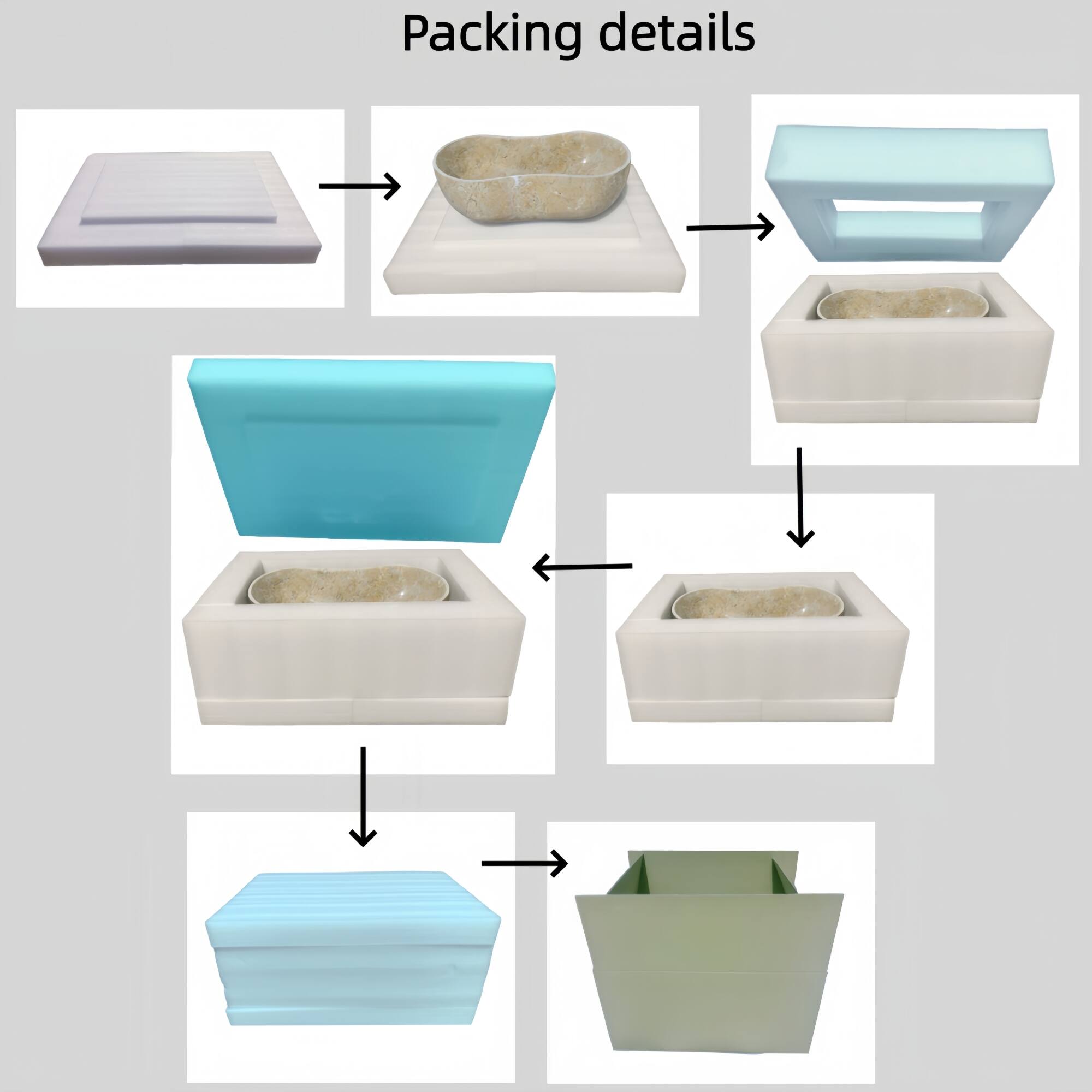 Packing details

1. Start with a flat, rectangular base.
2. Place a small, round container on top of the base.
3. Add a larger, rectangular container around the small container.
4. Place a flat, rectangular cover on top of the larger container.
5. Add a smaller, rectangular container inside the larger container.
6. Place a flat, rectangular cover on top of the smaller container.
7. Add a larger, rectangular container around the smaller container.
8. Place a flat, rectangular cover on top of the larger container.
9. Add a smaller, rectangular container inside the larger container.
10. Place a flat, rectangular cover on top of the smaller container.
