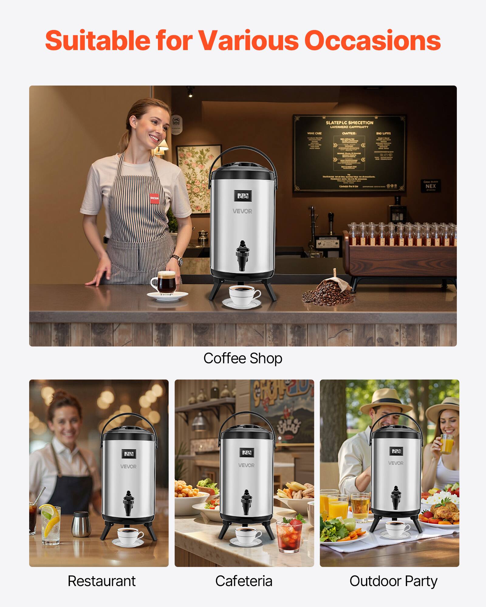 Suitable for Various Occasions

- Coffee Shop
- Restaurant
- Cafeteria
- Outdoor Party