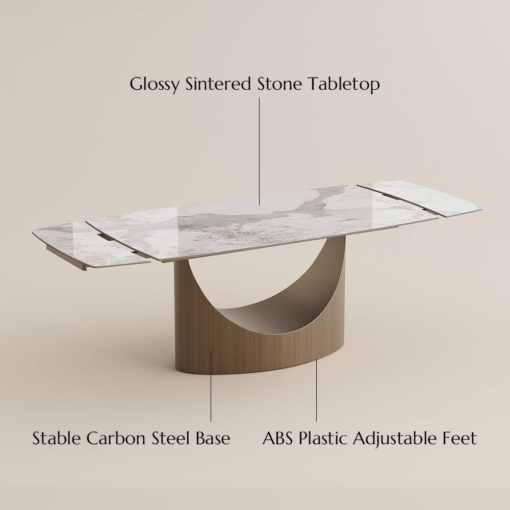 Glossy Sintered Stone Tabletop  
Stable Carbon Steel Base  
ABS Plastic Adjustable Feet