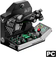 Sure, here is the corrected and grouped text from the image:
---
**Thrustmaster VIPER TOS**
**U.S. AIR FORCE**
**CHAFF FLARE**
**DANGER Pinch point. Keep hands and fingers clear of the side.**
**SPO BRY**
**ANTENNA**
**THRUSTMASTER**
**PC**
---
This text is organized based on the visible labels and markings on the device in the image.
