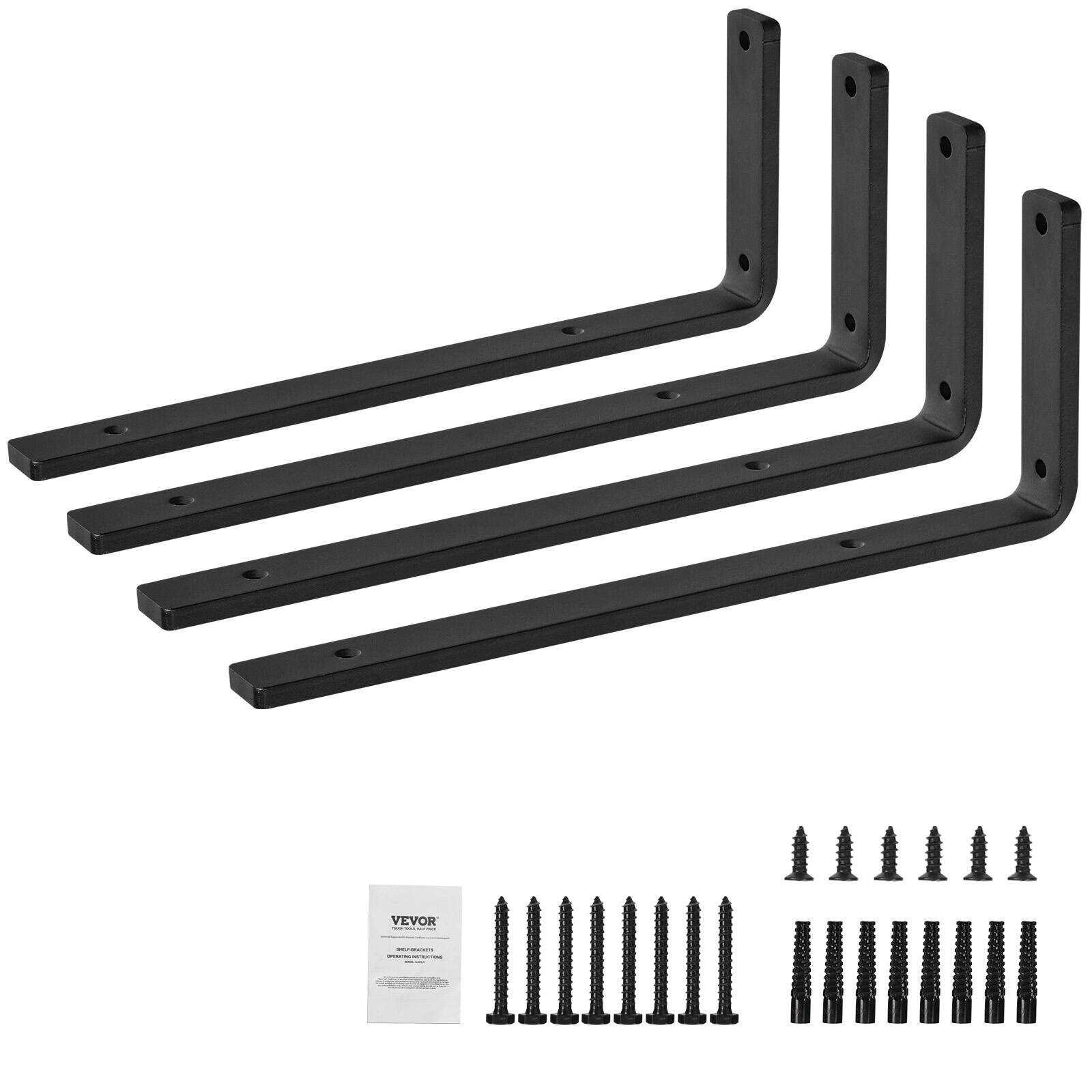 Alt View 5. VEVOR - Shelf Bracket, 16 x 6 in 4 Pcs, Heavy Duty Floating Shelf Brackets, Brackets for Shelves, 10mm Thick Matte Black - Black.