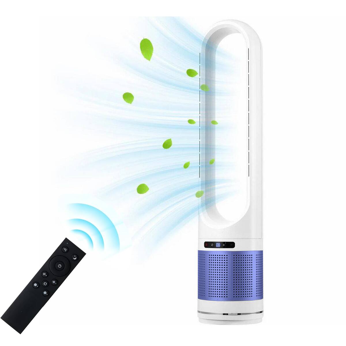 Front. Sweet - 41" Bladeless Tower Fan with Built-in Air Filter, 8 Speeds, 8H Timer, Remote Control, LED Display Quiet Fan - Blue.
