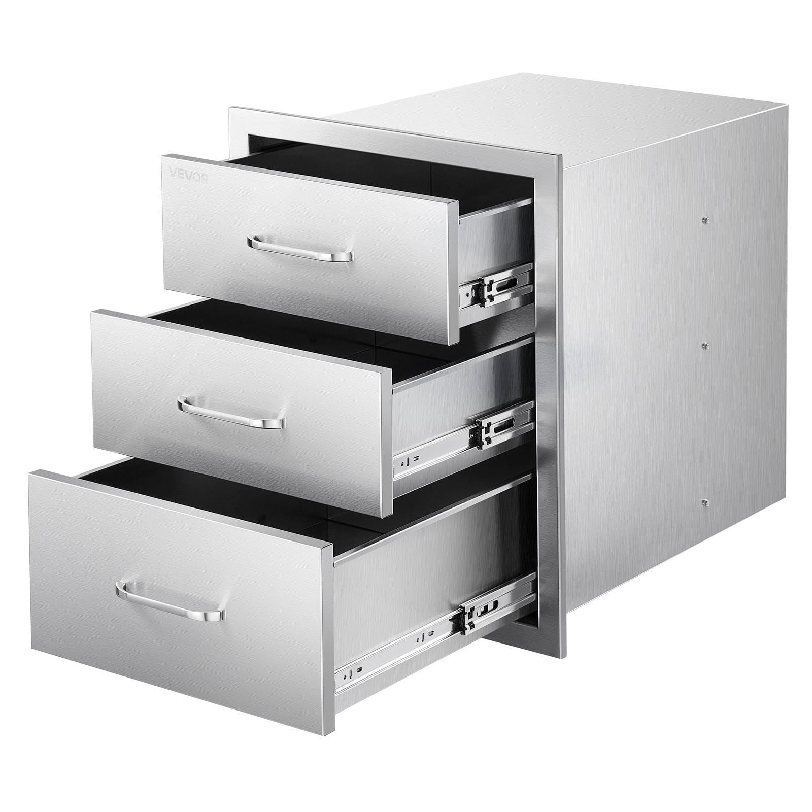 VEVOR - Outdoor Kitchen Drawers 18.11"W x 23.23"D x 23.23"H, Triple-Access Stainless Steel BBQ Drawers with Handles - Silver