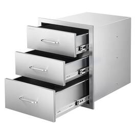 VEVOR - Outdoor Kitchen Drawers 18.11"W x 23.23"D x 23.23"H, Triple-Access Stainless Steel BBQ Drawers with Handles - Silver