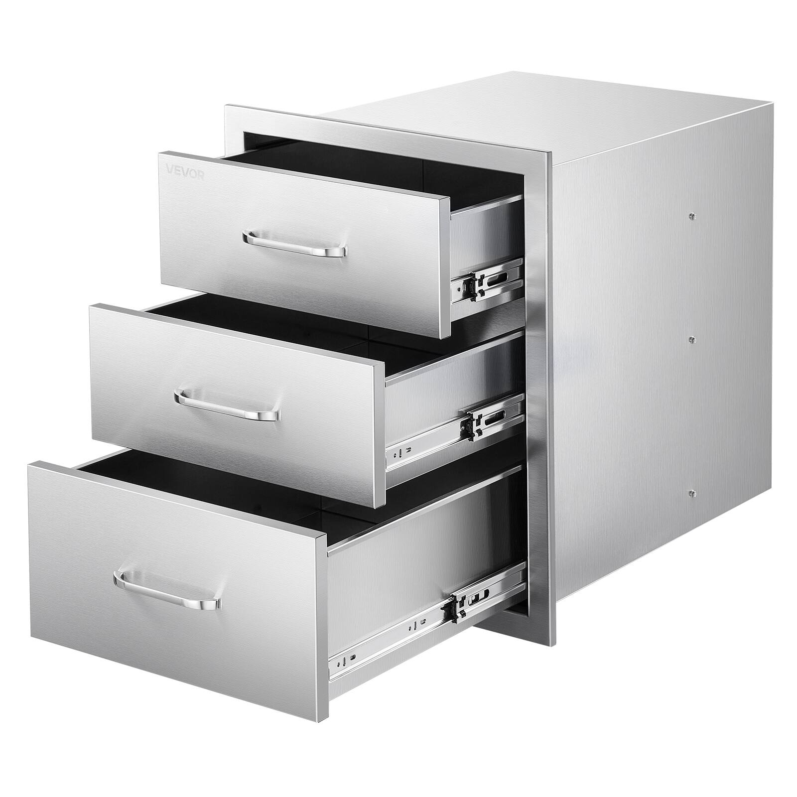 Front. VEVOR - Outdoor Kitchen Drawers 18.11"W x 23.23"D x 23.23"H, Triple-Access Stainless Steel BBQ Drawers with Handles - Silver.