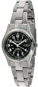 Front. Timetech - Women's Water Resistant Steel Bracelet Watch with Easy Read Numerals and Date Window - Silver.