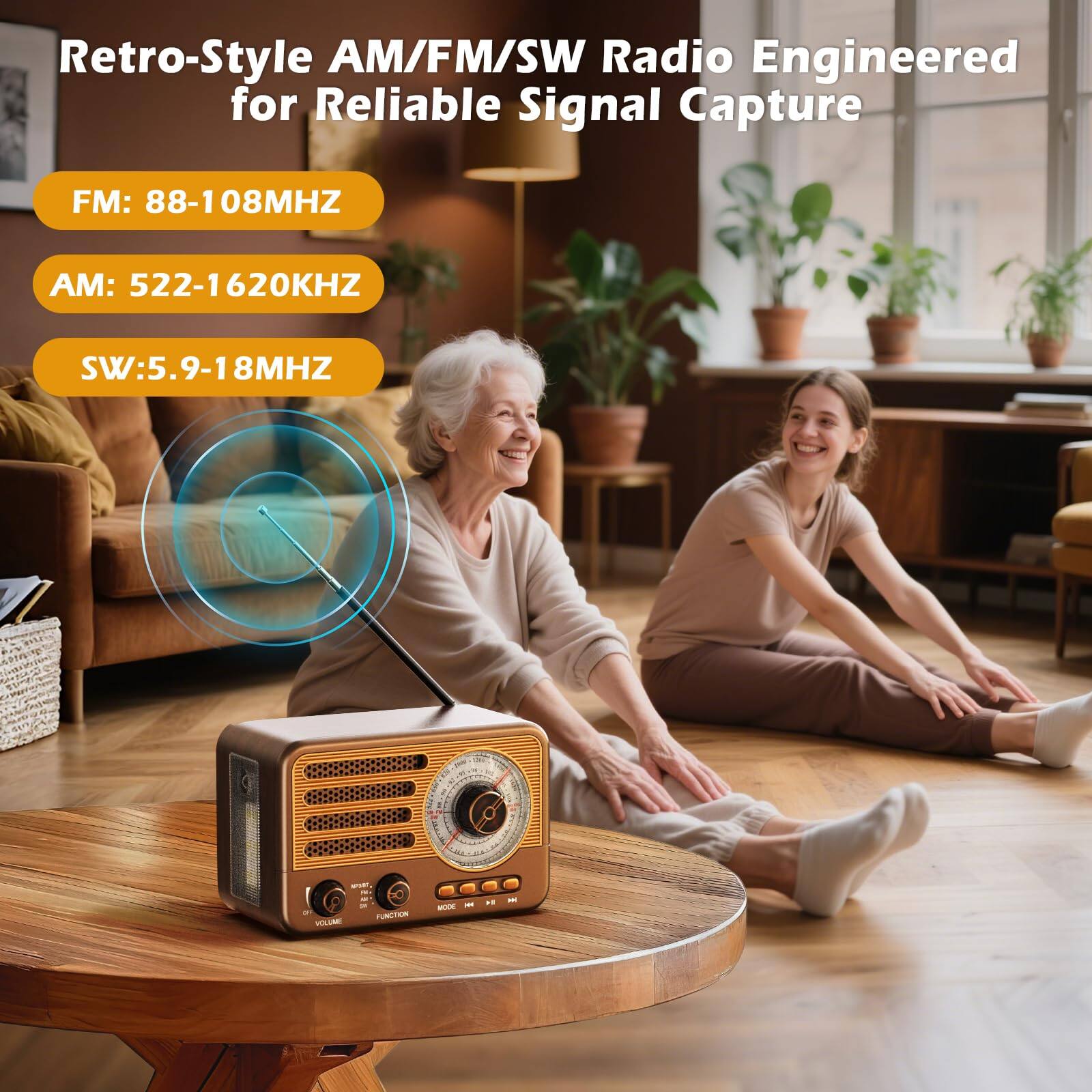 Retro-Style AM/FM/SW Radio Engineered for Reliable Signal Capture

FM: 88-108MHz  
AM: 522-1620kHz  
SW: 5.9-18MHz