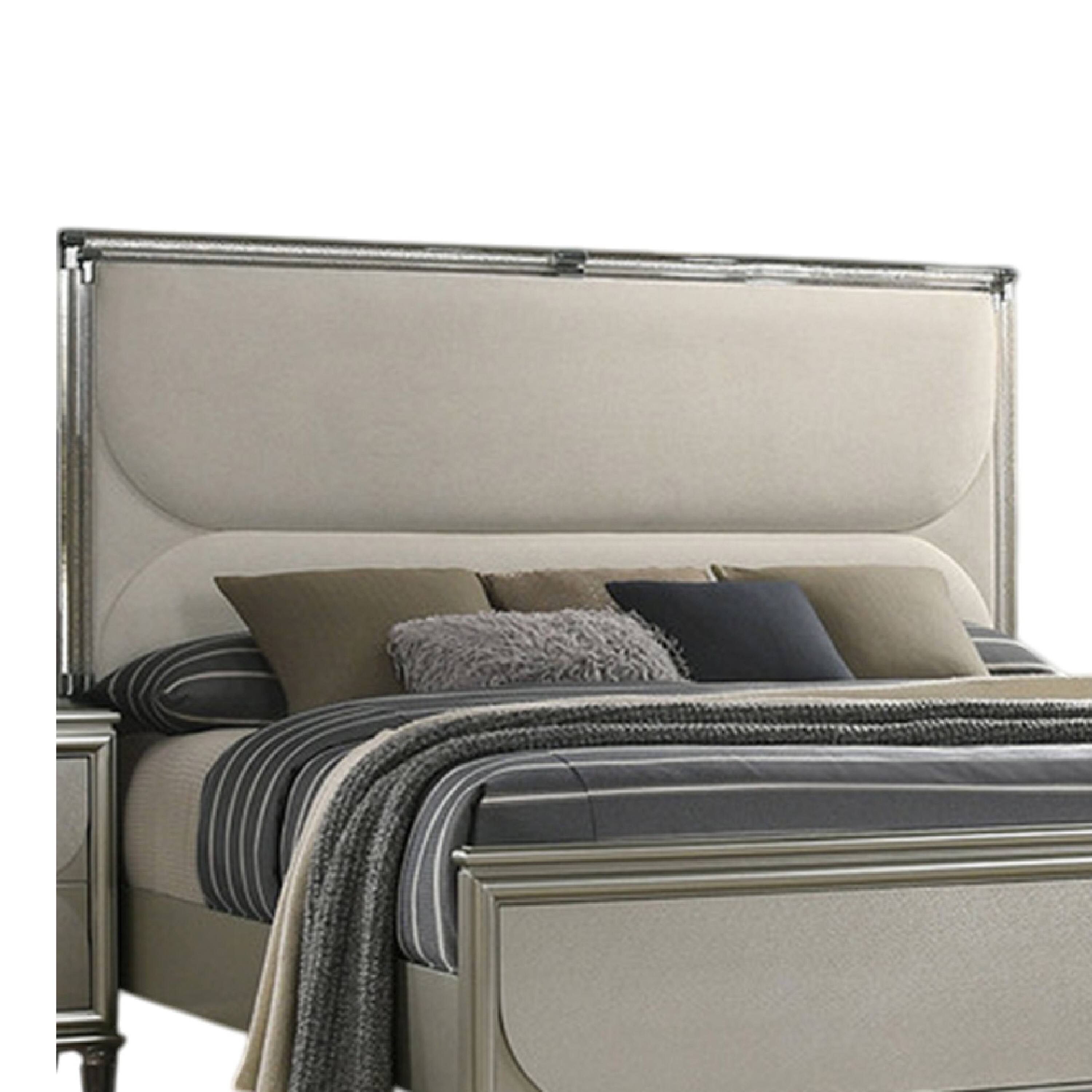 Alt View 2. Manhattan Lane - Zema Queen Bed, Upholstered Headboard w LED, Silver Wood, Acrylic Legs - Silver, Clear.