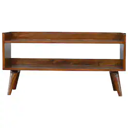 Artisan Furniture - Solid Wood Chestnut Nordic Storage Bench, 2 Open Slots - Dark Brown