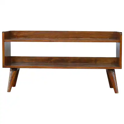 Front. Artisan Furniture - Artisan Furniture Solid Wood Chestnut Nordic Storage Bench, 2 Open Slots, Dark Brown - Dark Brown.