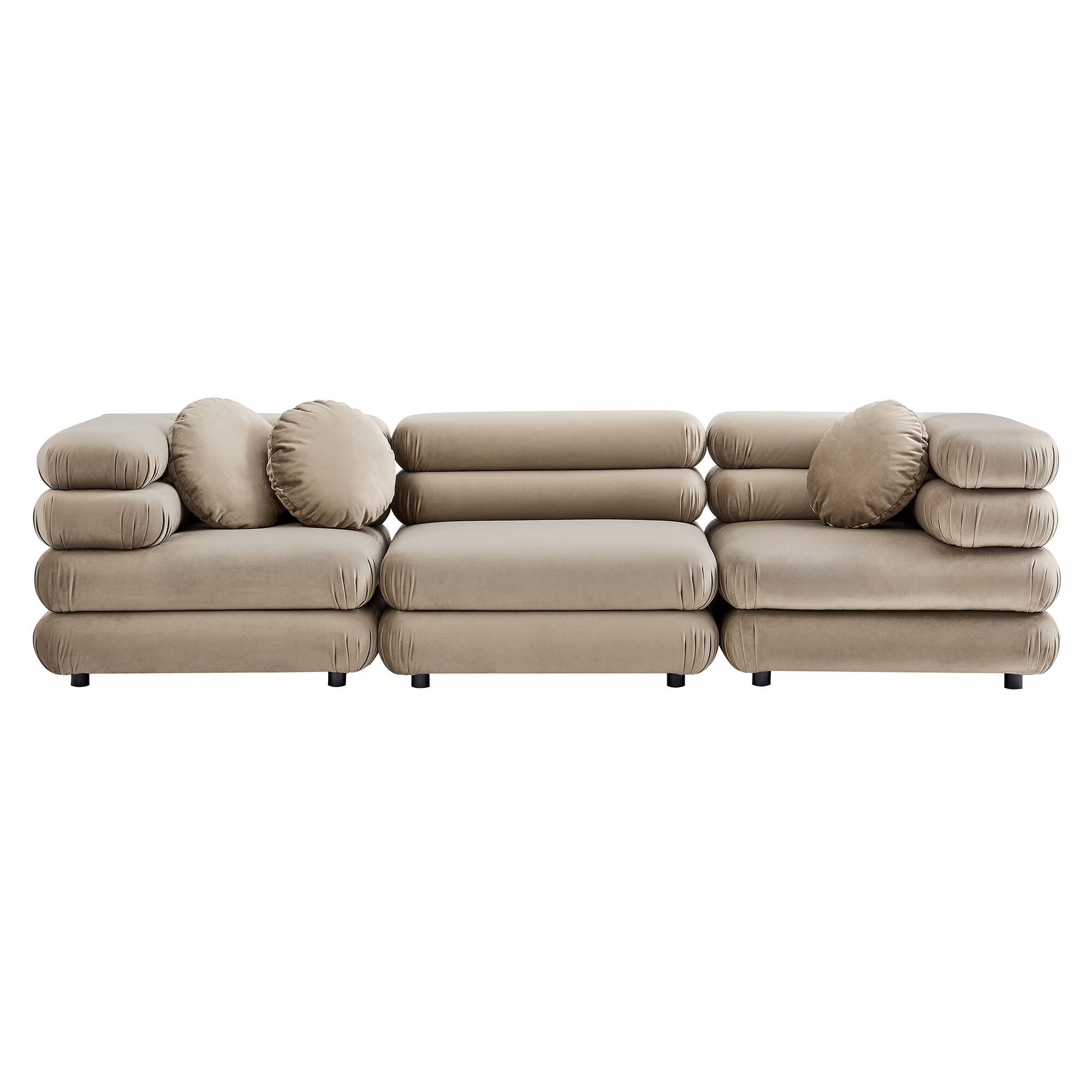 Alt View 4. Modway - Jubilee 3-Piece Modular Performance Velvet Sectional Sofa by Modway - Taupe.