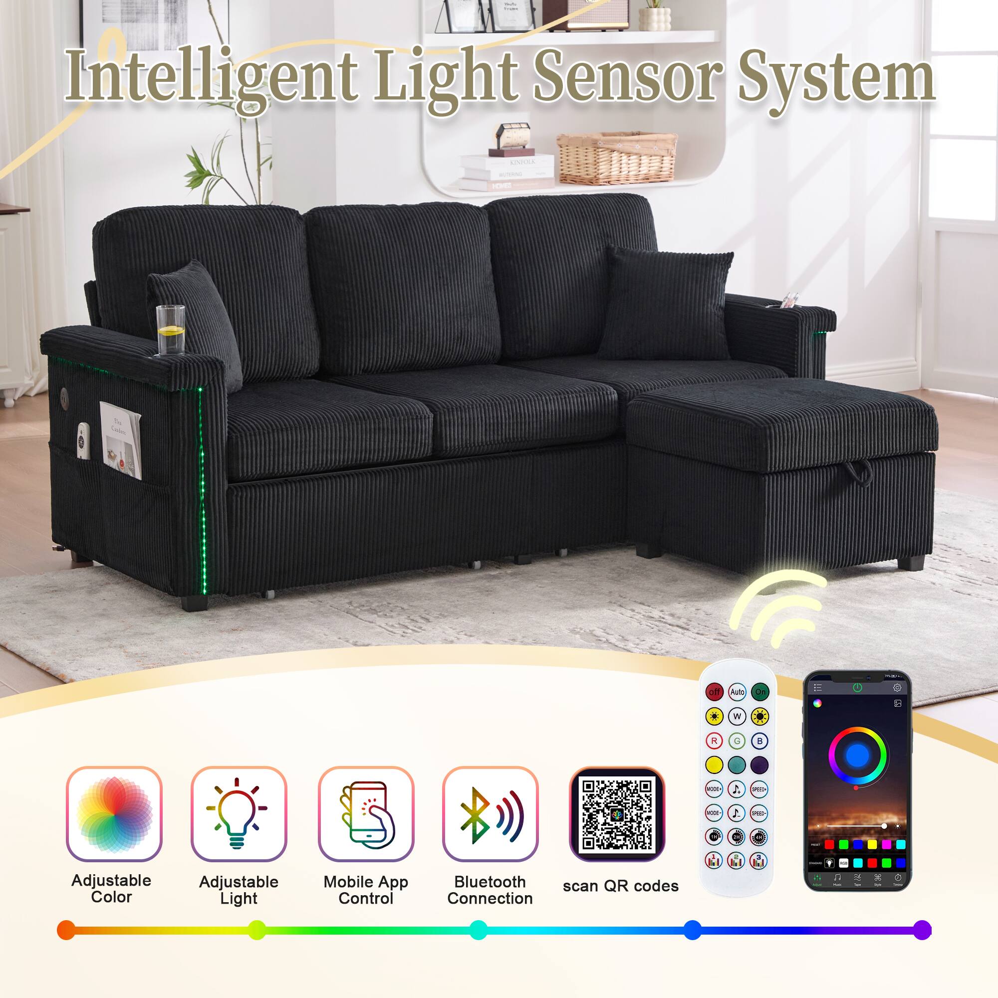 Intelligent Light Sensor System

- Adjustable Color
- Adjustable Light
- Mobile App Control
- Bluetooth Connection
- Scan QR codes