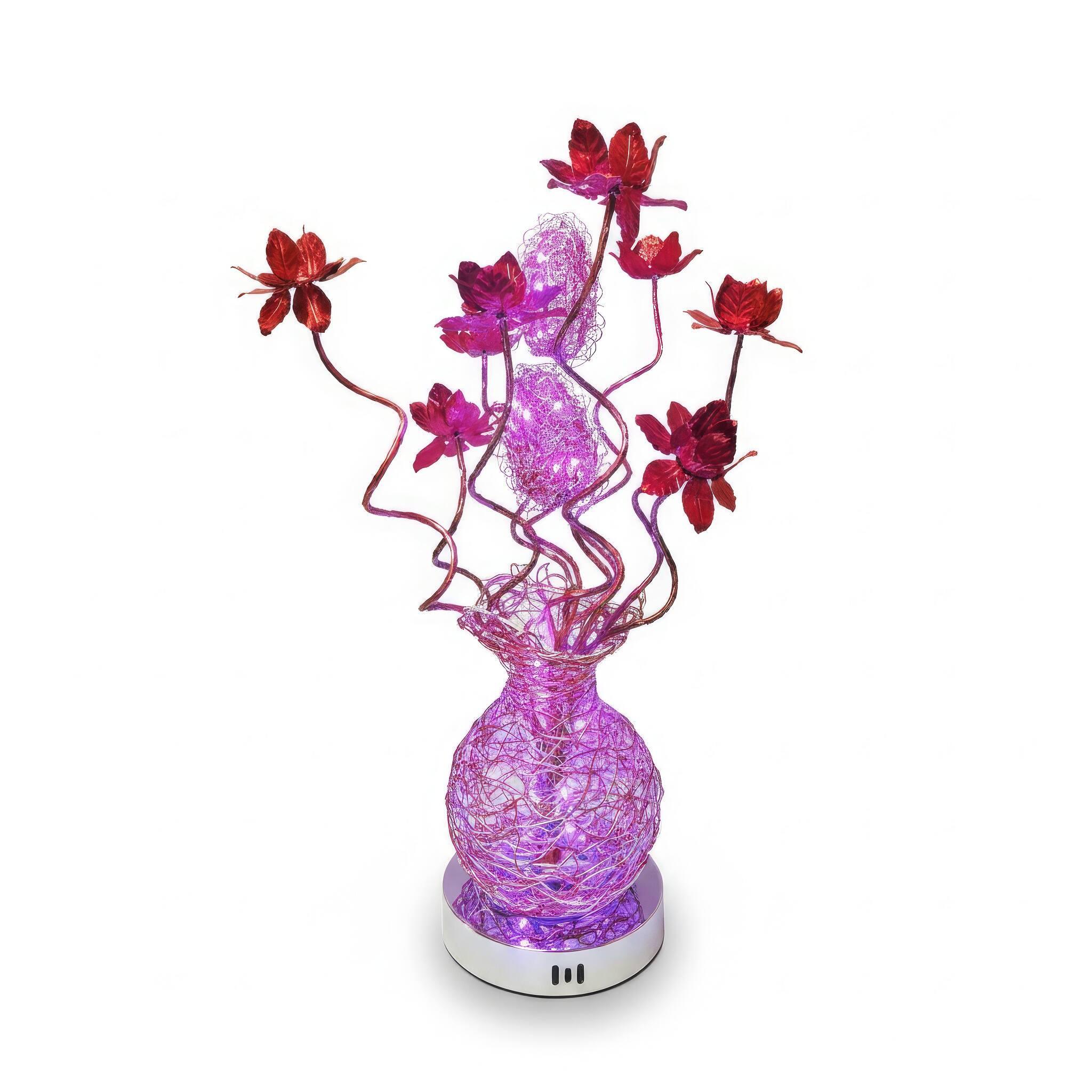 Angle. FC Design - 24"H Red Elegant Vase & Floral Stem Purple Changing Light Table Lamp.