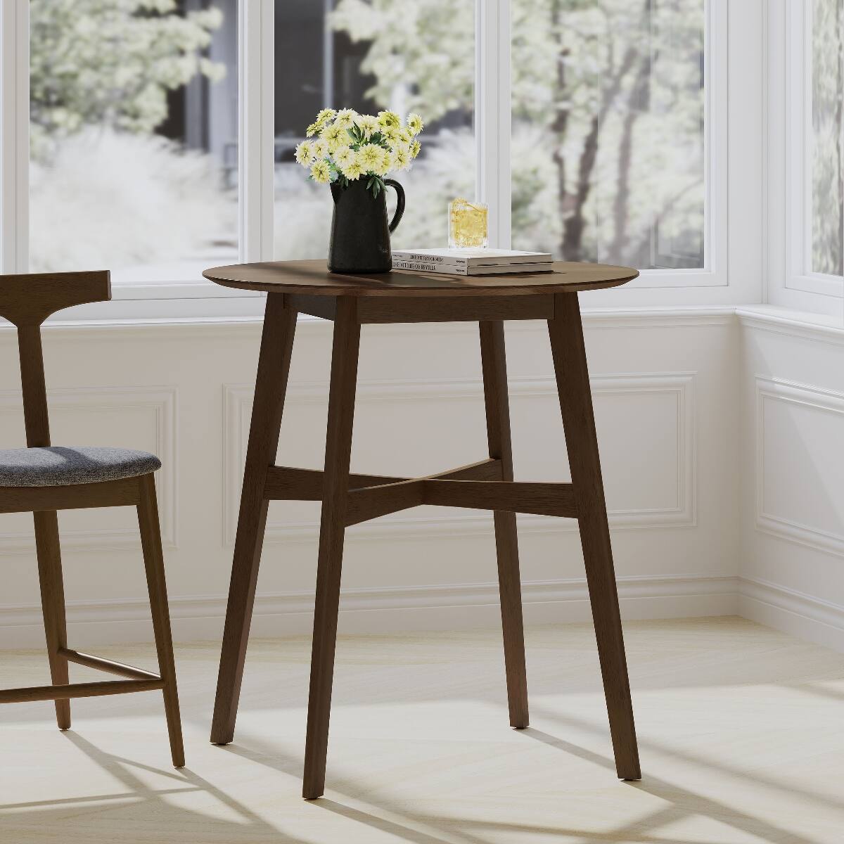 Loheer Round Counter Height Dining Table, Walnut Brown Engineered Wood ...
