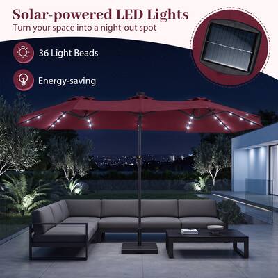 costway solar powered patio umbrella 10 ft Outdoor with LED Lights and Weighted Base-Gray Our 300 cm large solar patio umbrella is equipped with a high 10 ft Cantilever Patio Umbrella