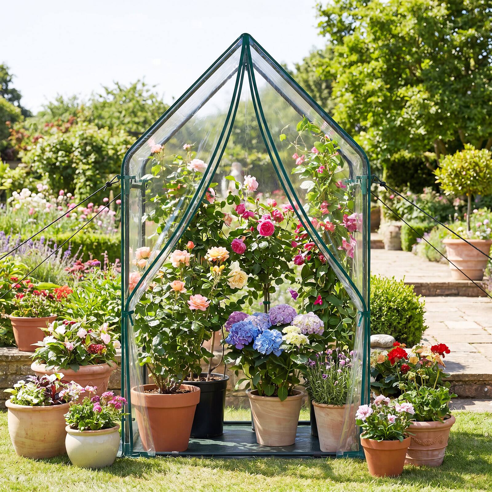 Alt View 4. Costway - Costway Mini Green House with Waterproof Bottom Mat, Portable Green House with Metal Frame - Green,Clear.