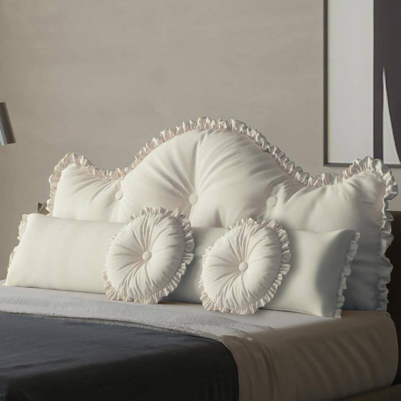 wowmax - Queen Pillow Set - 4 Piece Headboard, Body & 2 Round Throw Pillows, Bedroom Decor & Housewarming Gift - White
