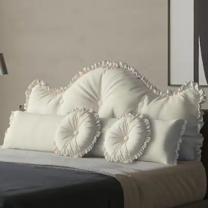 Front. wowmax - Queen White Pillow Set - 4 Piece Headboard, Body & 2 Round Throw Pillows, Bedroom Decor & Housewarming Gift - White.