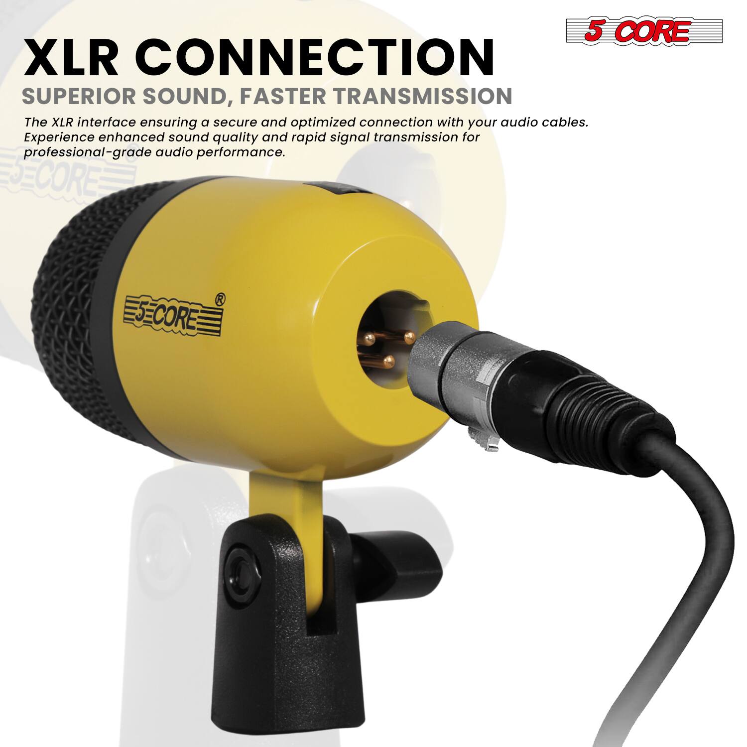 **XLR CONNECTION**  
**SUPERIOR SOUND, FASTER TRANSMISSION**  

The XLR interface ensuring a secure and optimized connection with your audio cables. Experience enhanced sound quality and rapid signal transmission for professional-grade audio performance.  

**5 CORE**