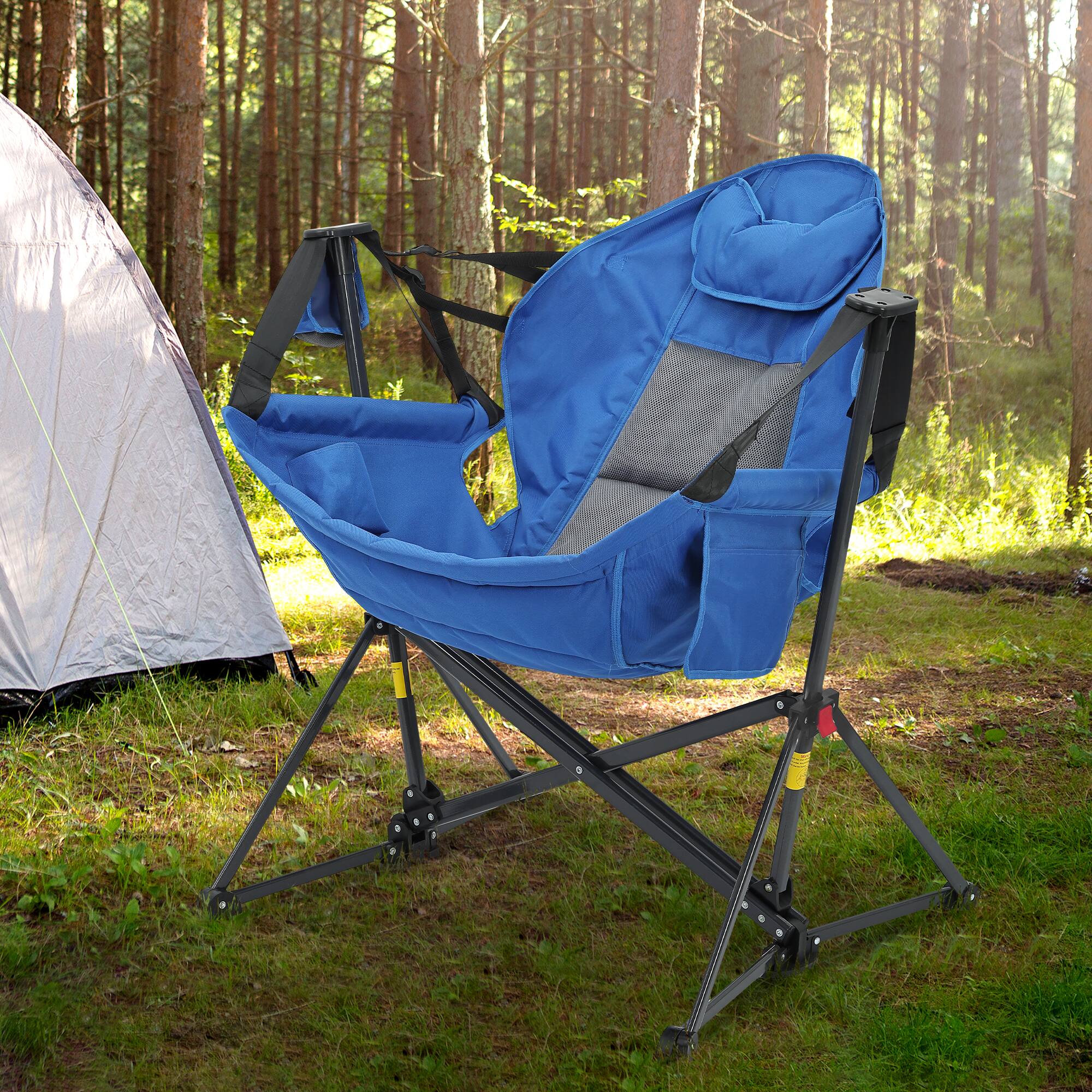 Angle. Ainfox - Ainfox 2 PACK Oversized Camping Folding Chair,  Portable Heavy Duty Swing Chair Hammock - blue.