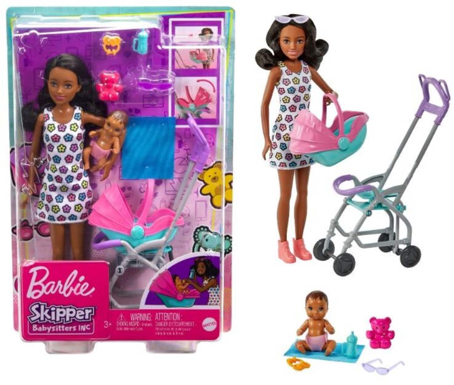 Mattel - Barbie Skipper Babysitters Inc. Stroller Playset, African American - COLLECTABLES - Multicolor