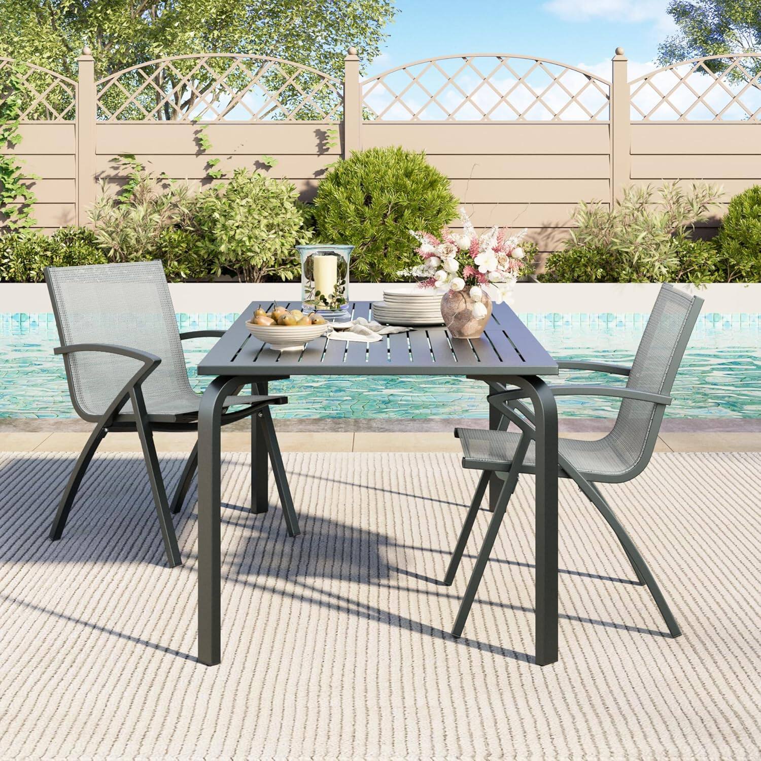 Alt View 1. Acekool - Set of 2 Aluminum Patio Chairs, Adjustable 100° Sling Back, Extra Wide Outdoor Dining Chairs, Lightweight Frame, Gray - Gray.