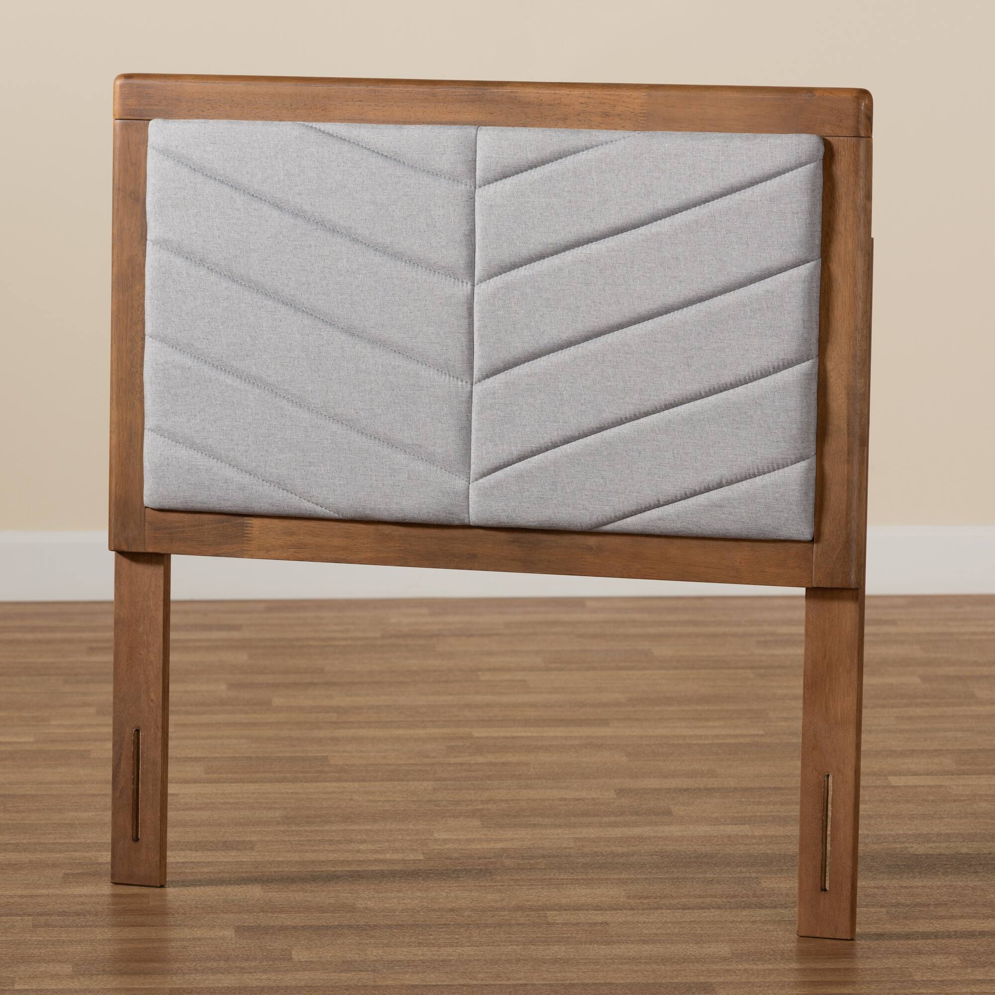 Alt View 1. Baxton Studio - Iden Modern and Contemporary Fabric Upholstered and Finished Wood Twin Size Headboard - Light Grey/Walnut Brown.