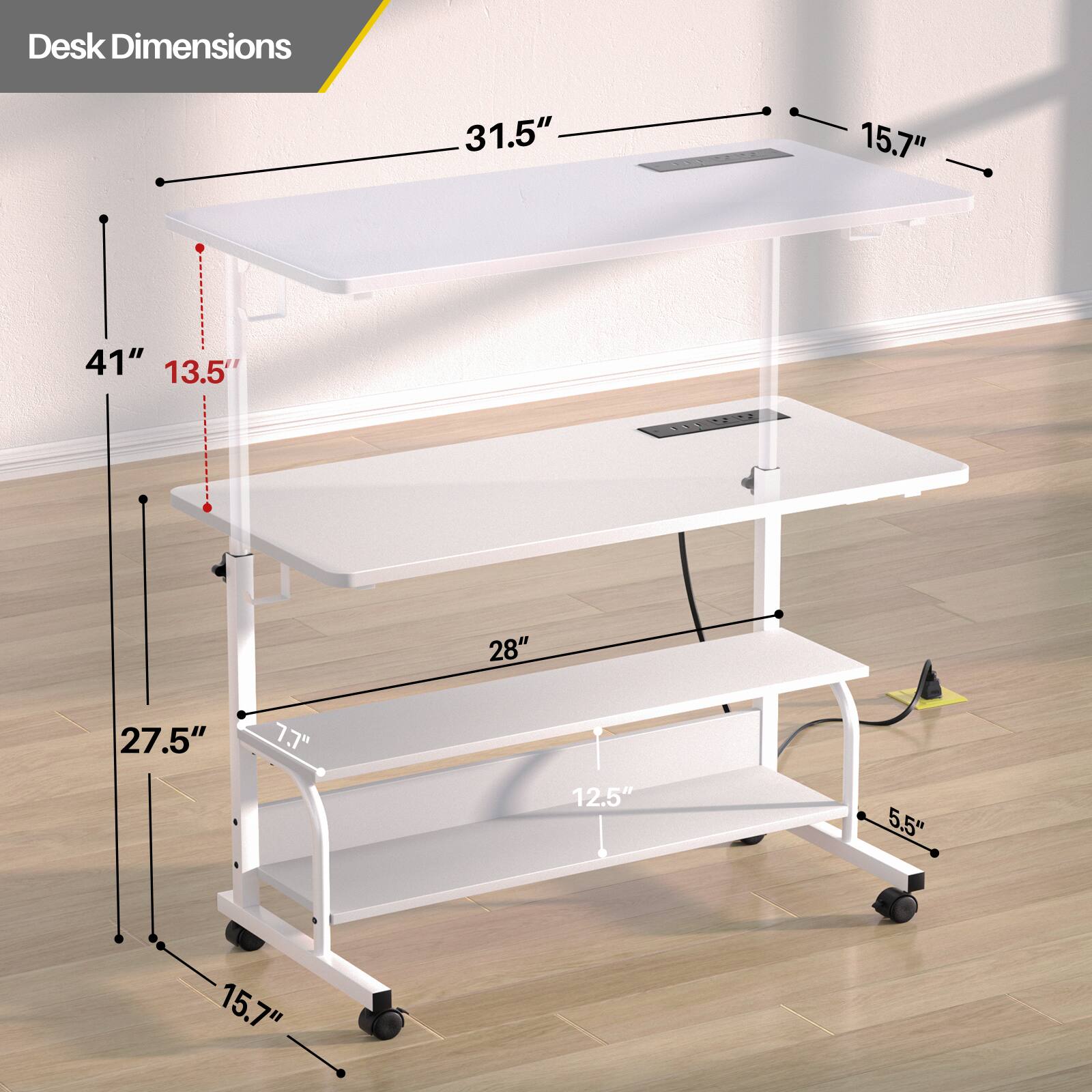 Desk Dimensions: 31.5" x 15.7" x 41" x 13.5" x 28" x 27.5" x 77" x 12.5" x 5.5" x 15.7"