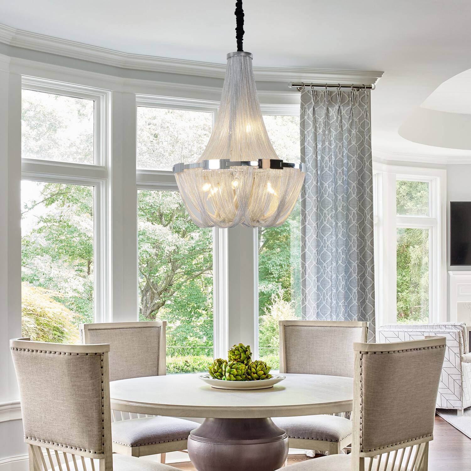 Back. Umeiluce - 8 Lights Tassel China Pendant Light - Siliver.