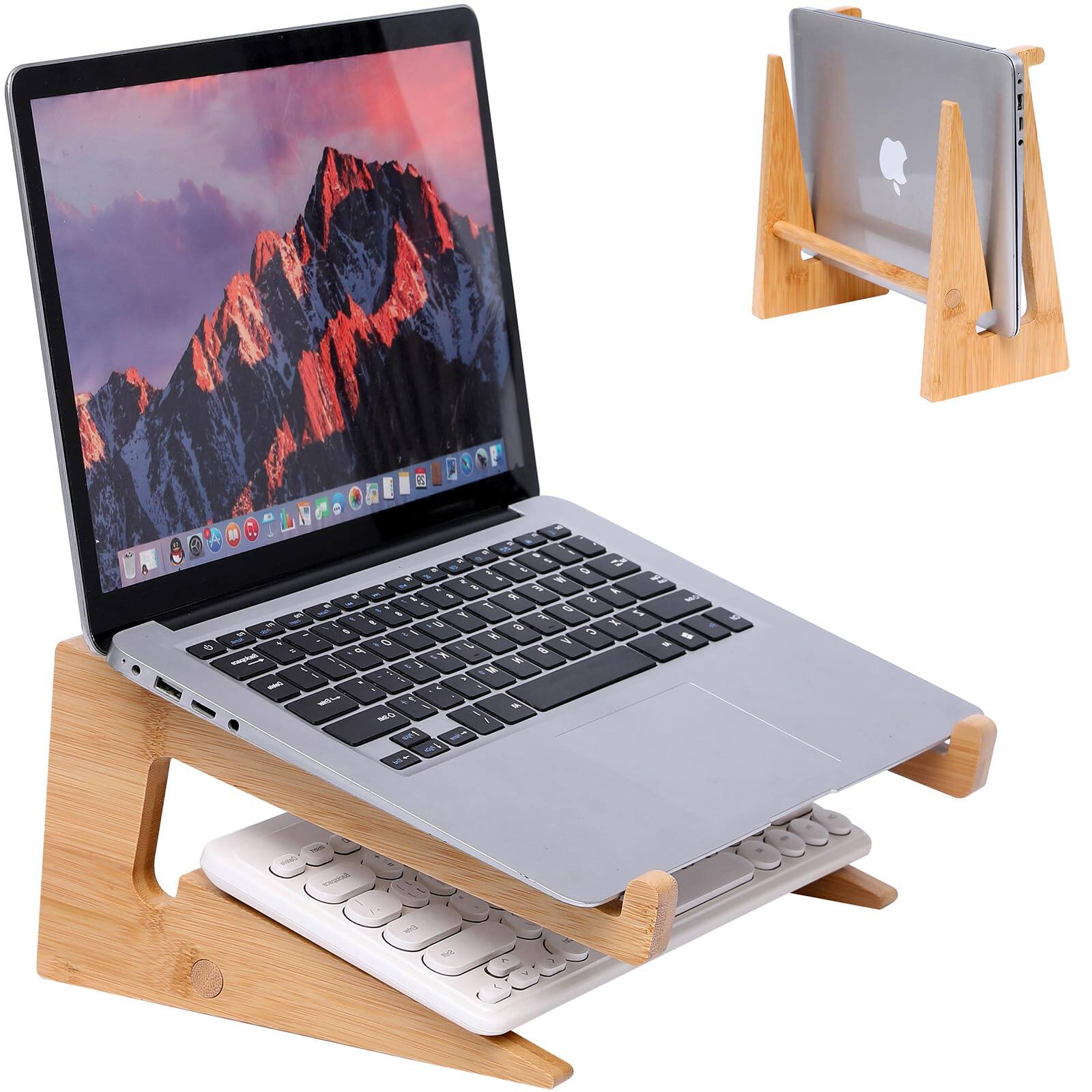 Front. Refined Abode Design - Wooden Laptop Stand Vertical For 13 18 Desk Compatible With Macbook Air Pro/dell Xps/surface Pro/hp/pixelbo - Default.
