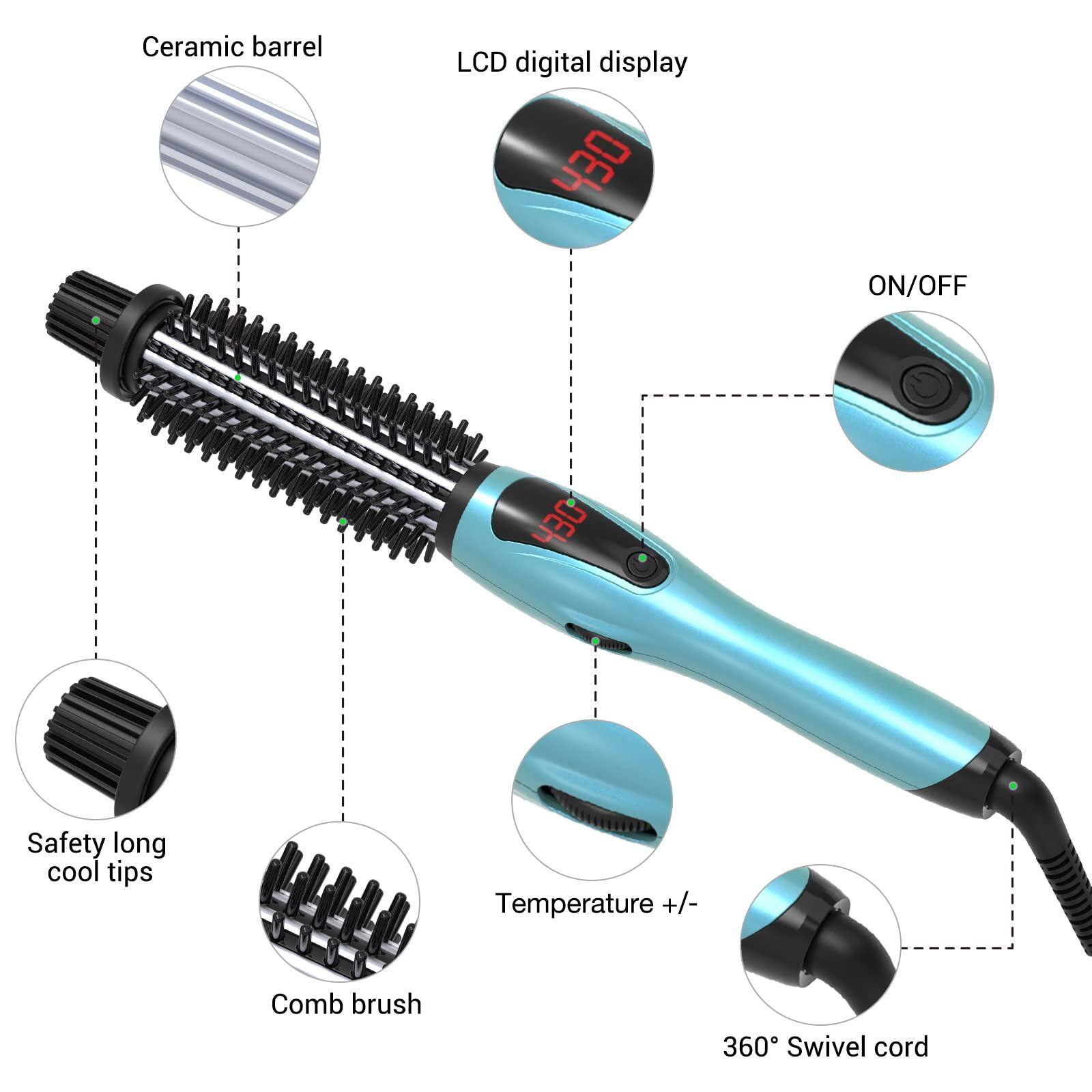Ceramic barrel  
LCD digital display  
ON/OFF  
Safety long cool tips  
Temperature +/-  
Comb brush  
360° Swivel cord