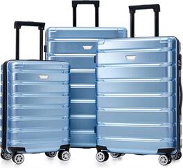 MOOSOO - Luggage Set 3 Piece, Hard Shell PC+ABS Lightweight Suitcase Set with Spinner Wheels, for Travel Women Men - Blue