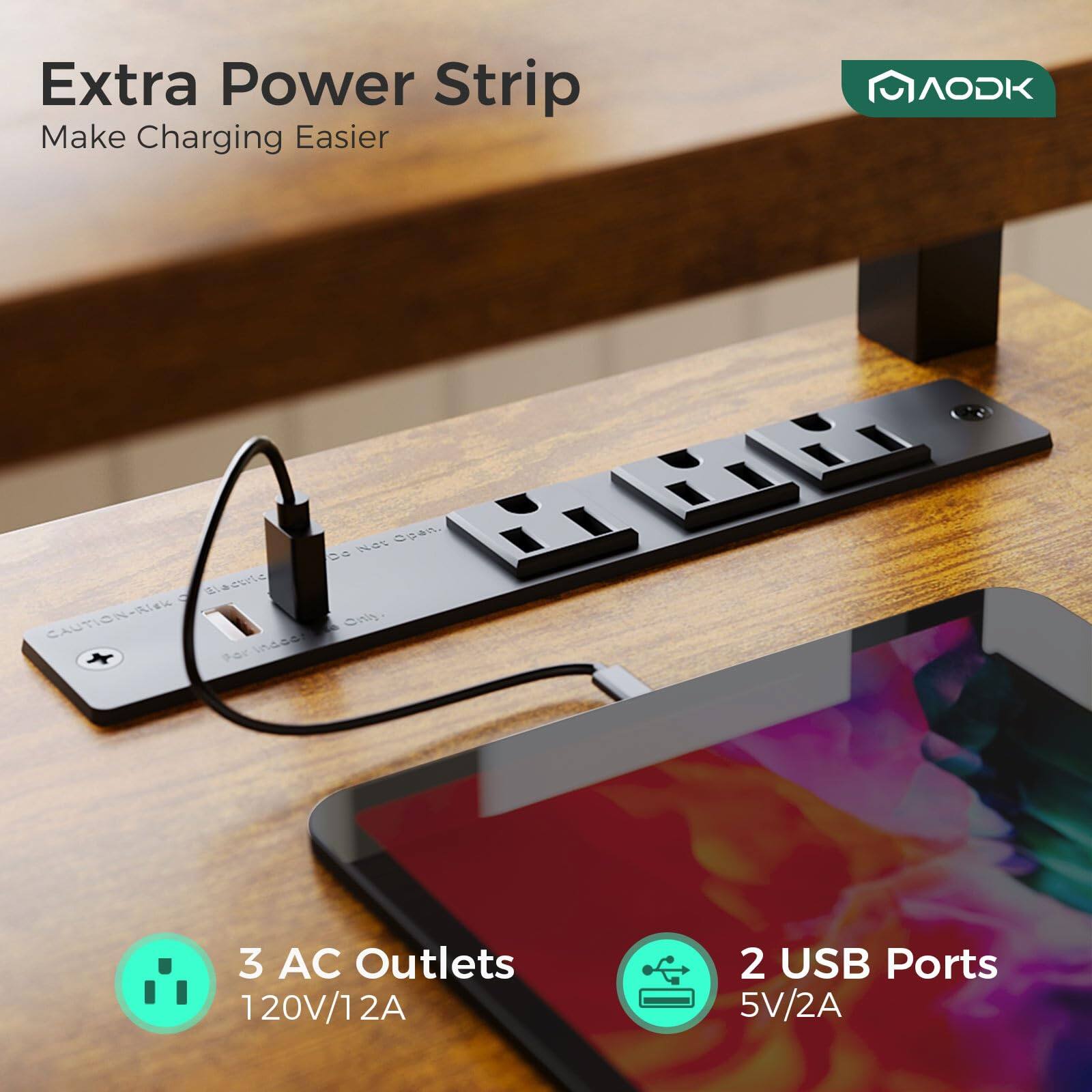 Extra Power Strip  
Make Charging Easier  

AODK  

CAUTION: RISK OF ELECTRIC SHOCK  

3 AC Outlets  
120V/12A  

2 USB Ports  
5V/2A