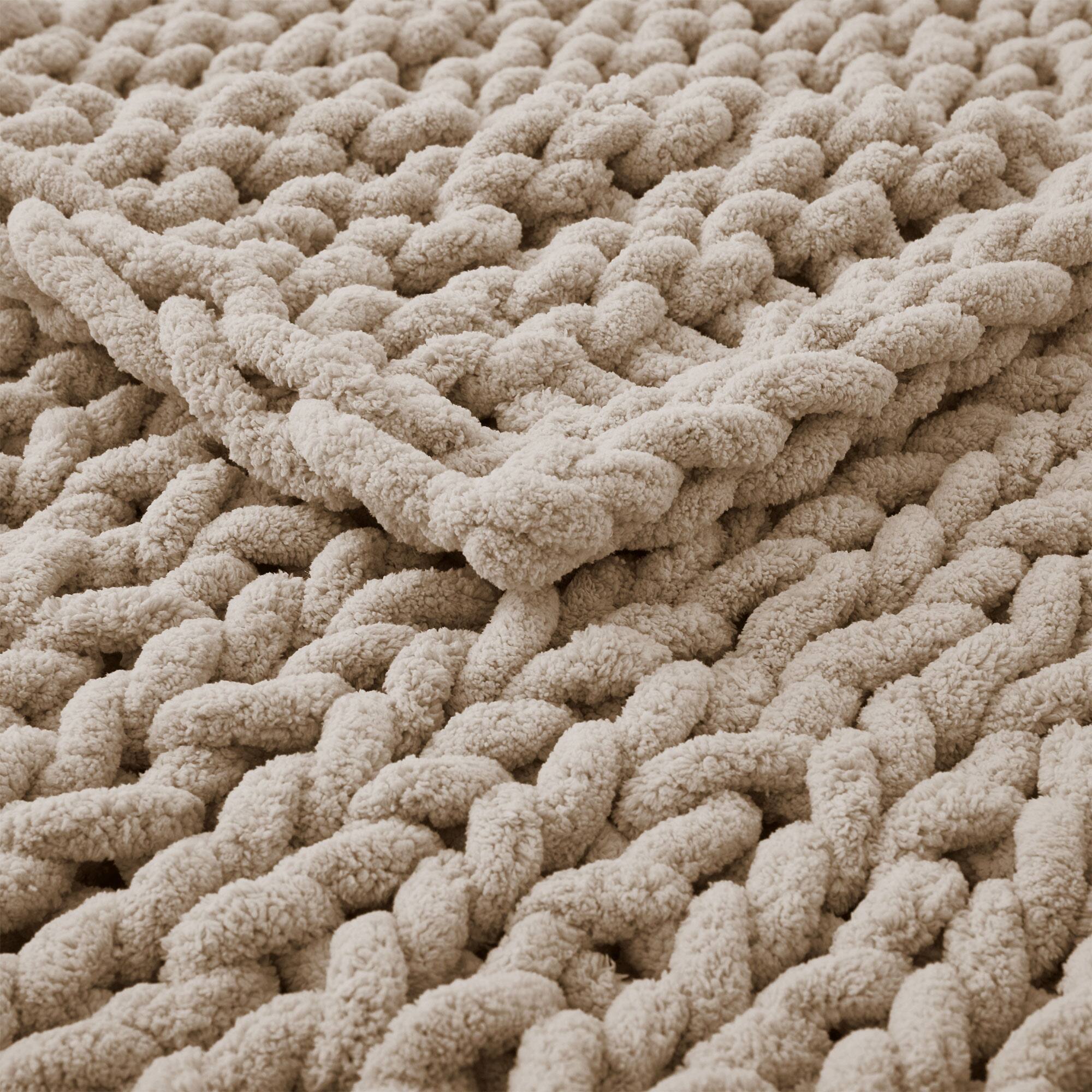 Angle. Peace Nest - Peace Nest Handmade Chunky Knit Chenille Yarn Throw Blanket 50"x60", Cream - Cream.