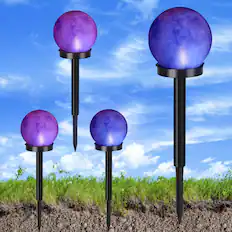 Front. Oumilen - 4-Pack Solar Colorful Globe Stake Lights 3.94In LED Outdoor Garden Ball Lights.