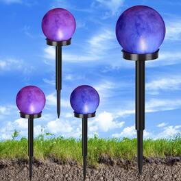 Oumilen - 4-Pack Solar Colorful Globe Stake Lights 3.94In LED Outdoor Garden Ball Lights