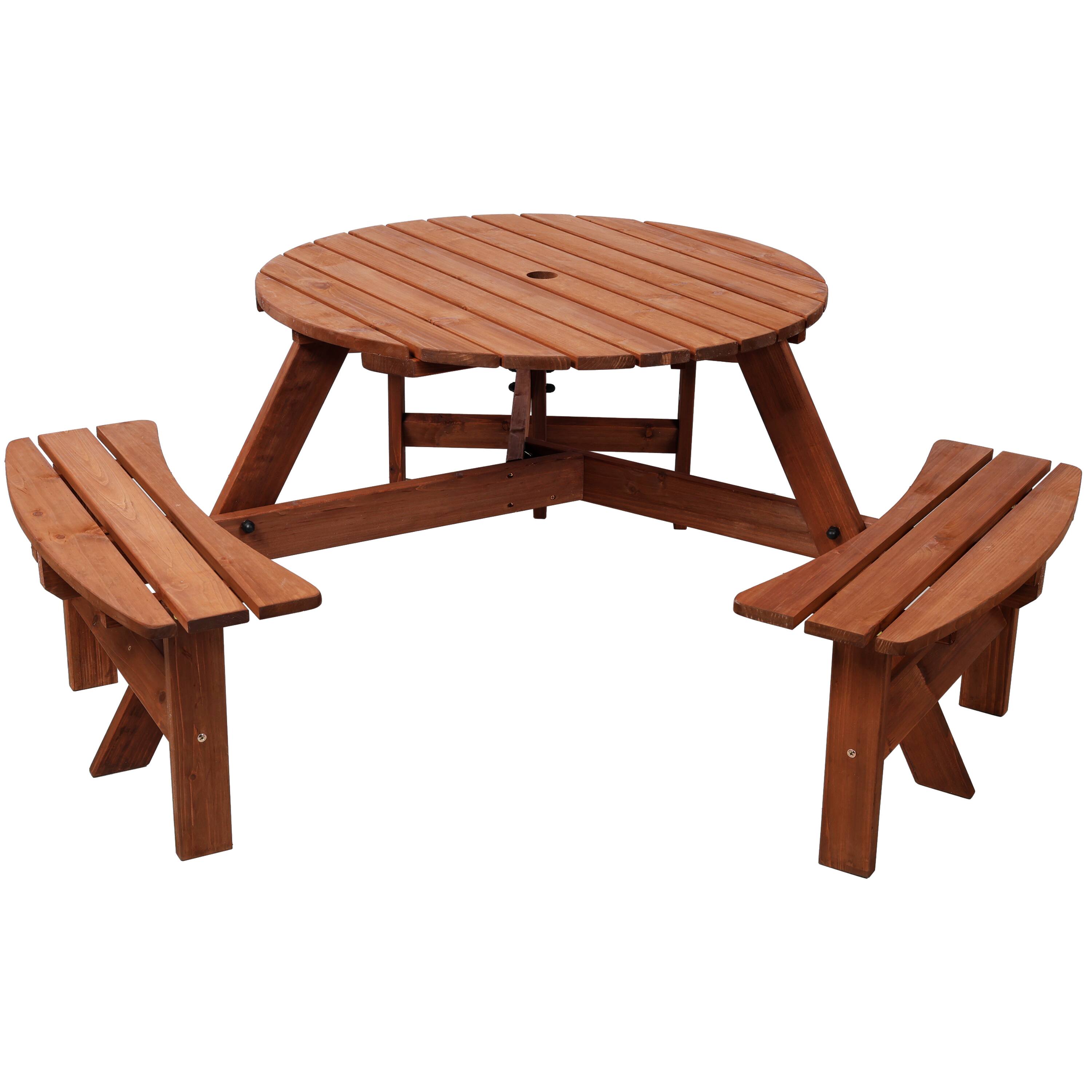 Alt View 1. GOODSILO - 6-Person Fir Wood Picnic Table with 3 Built-in Benches and Umbrella Hole for Outdoor Garden Patio Backyard Use - Brown.