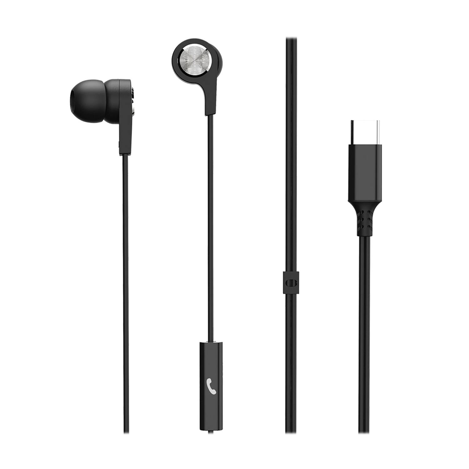 Back. Maxell - Maxell Sync Up Type C Earbuds - Stereo - USB Type C - Wired - Earbud - Binaural - In-ear - 4 ft Cable - Black - Black.