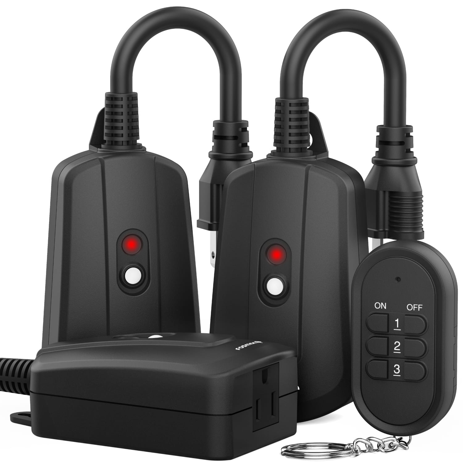 Fosmon - [ETL Listed] 3x Wireless Remote Control Outlet Plug, Weatherproof Outdoor Smart Outlet, Remote 3-Prong Electrical Outlet - Black
