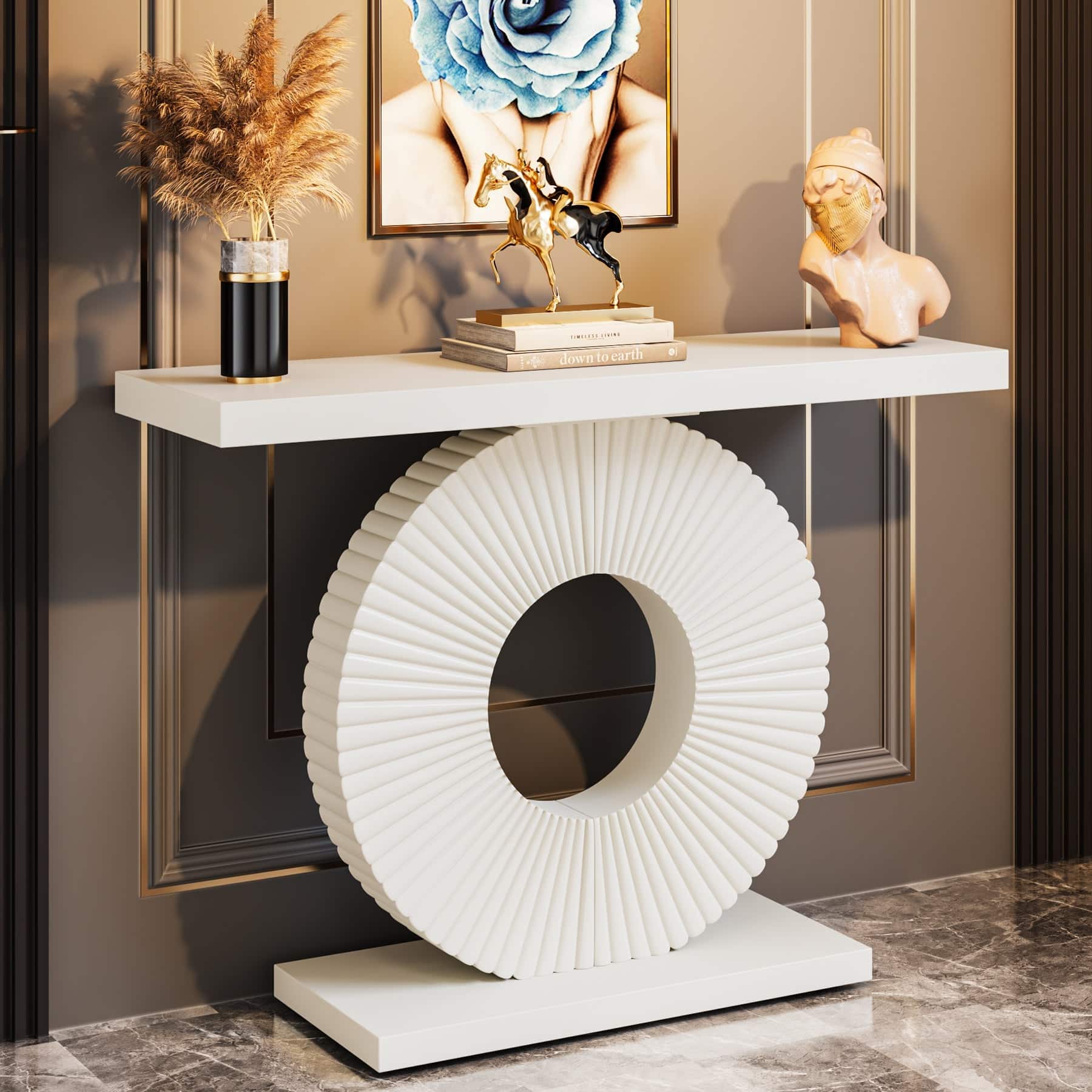 Tribesigns - Modern Console Table with Easy-Clean Surface and Rectangular Top for Entryway, Living Room and Study - White