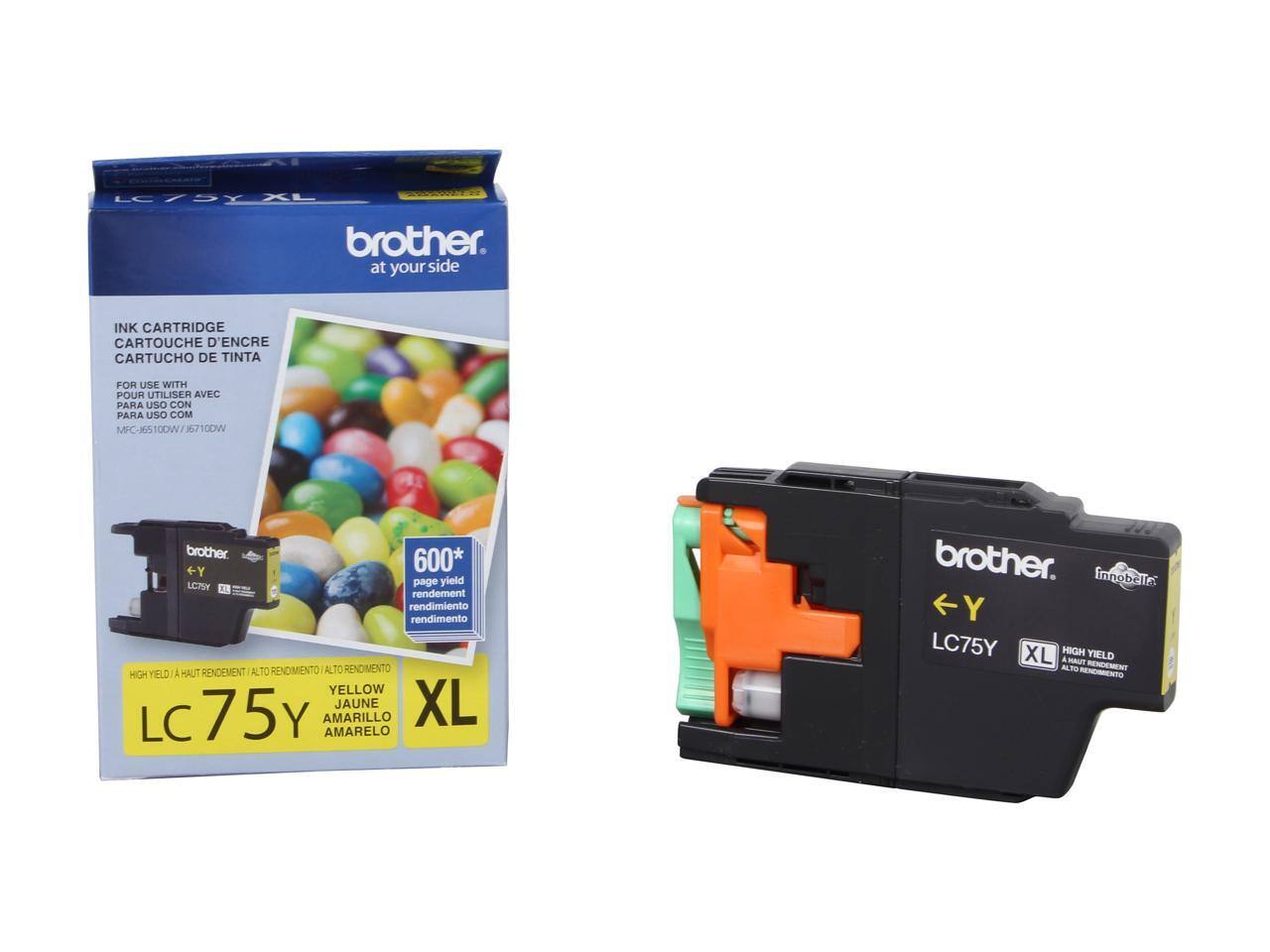 LC75Y XL brother. at your side. INK CARTRIDGE CARTOUCHE D'ENCRE CARTUCHO DE TINTA FOR USE WITH POUR UTILISER AVEC PARA USO CON PARA UNO COM MFC-6510DW/36710DW La 100W brother. 600* <-Y Y page yield LCTSY rendement rendimiento rendimento A MAUT RENDEMENT LTO RENDIMIENTO ALTO RENOIMENTO MIGH ELD YELLOW LC 75Y AMARILLO JAUNE XL AMARELO brother. innobalis Y LC75Y XL HIGH YIELD A MAUT ALTO RENDEMENT RENDMIENTO