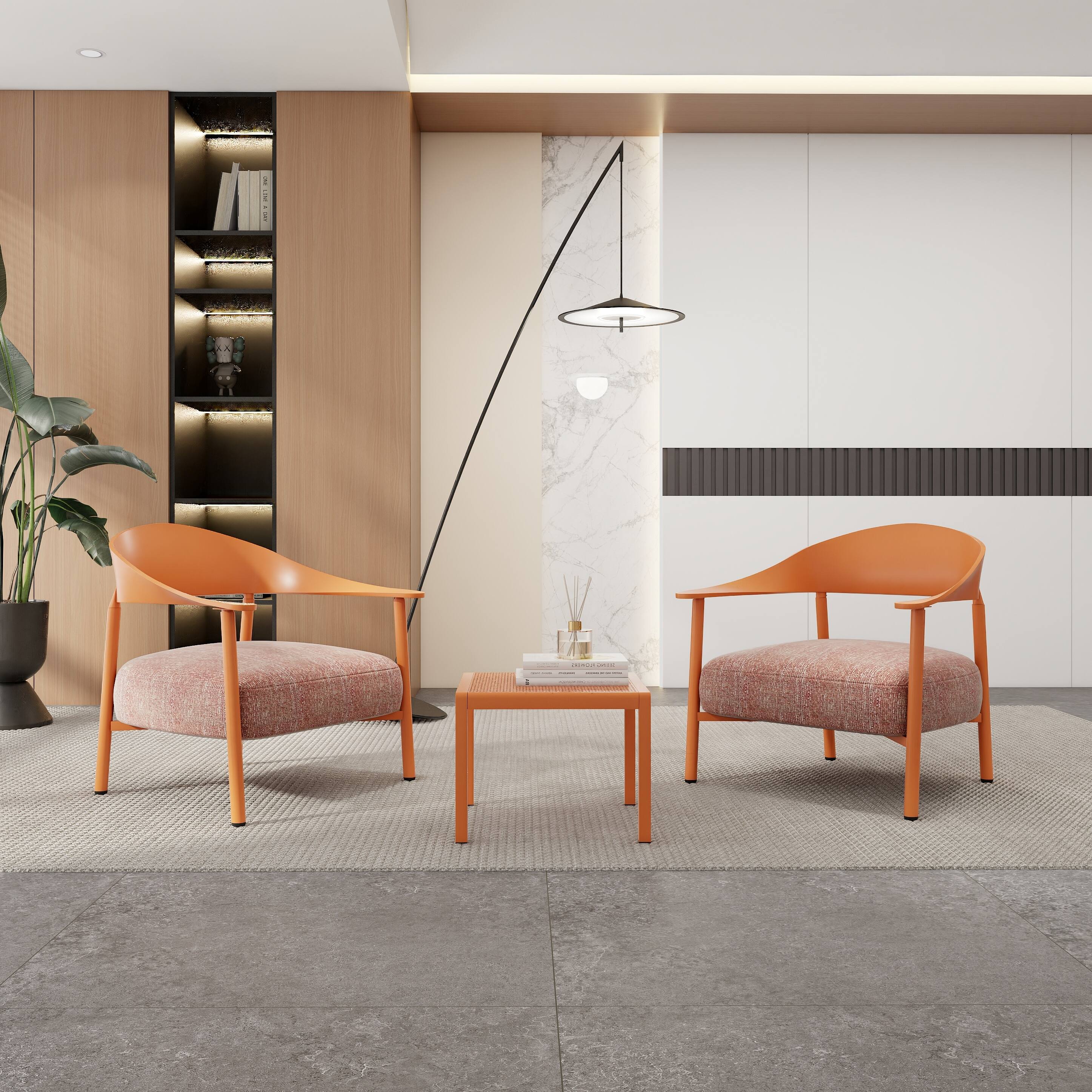 Left. Mondawe - 3-Piece Outdoor Accent Chair Set with Coffee Table - Apricot Brown.