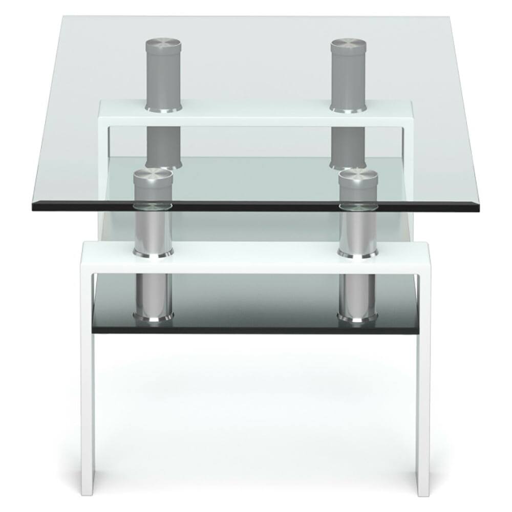 Alt View 5. Kadyn - Coffee Table, Modern Sofa Table Tea Table,Rectangle Glass Coffee Table with Metal Legs for Living Room-White - White.